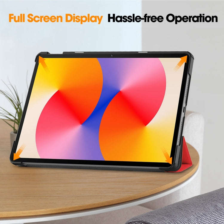 For Huawei Matepad SE 11 Custer Pure Color 3-Fold Holder Smart Leather Tablet Case(Red)