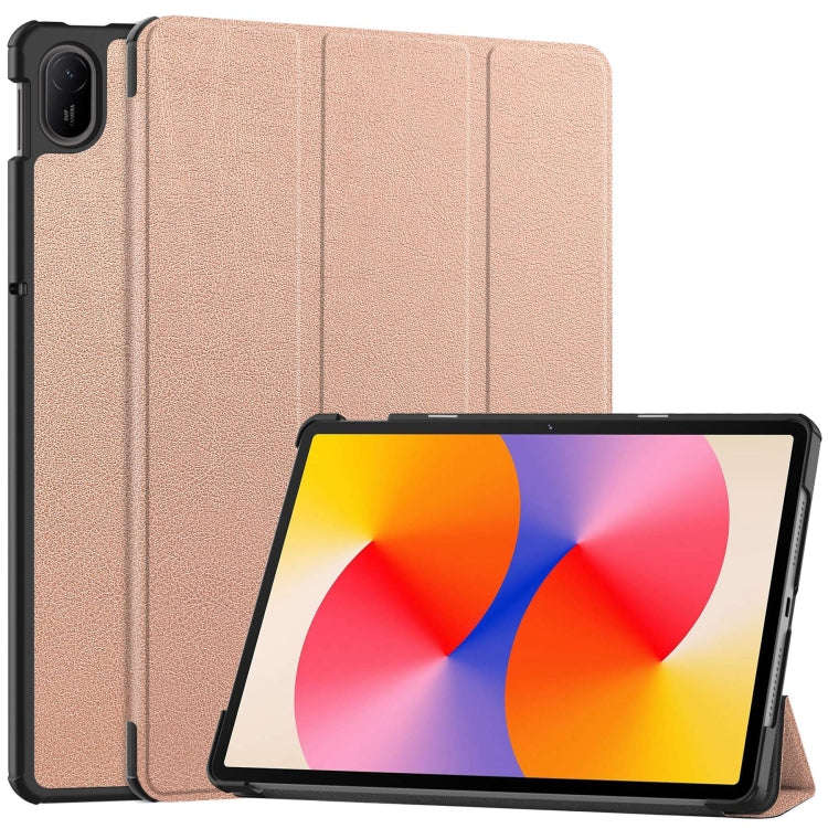 For Huawei Matepad SE 11 Custer Pure Color 3-Fold Holder Smart Leather Tablet Case(Rose Gold)