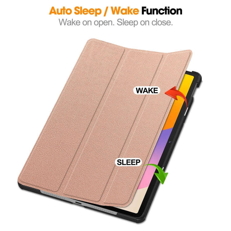 For Huawei Matepad SE 11 Custer Pure Color 3-Fold Holder Smart Leather Tablet Case(Rose Gold)