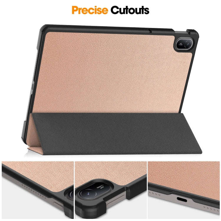 For Huawei Matepad SE 11 Custer Pure Color 3-Fold Holder Smart Leather Tablet Case(Rose Gold)