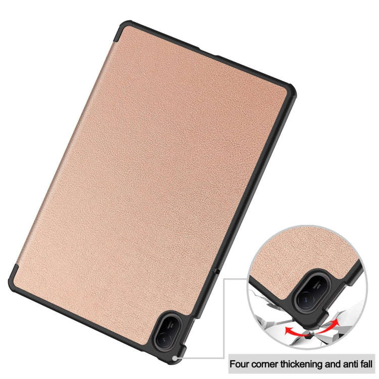 For Huawei Matepad SE 11 Custer Pure Color 3-Fold Holder Smart Leather Tablet Case(Rose Gold)