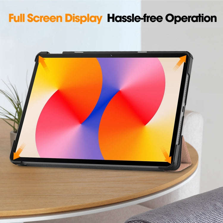 For Huawei Matepad SE 11 Custer Pure Color 3-Fold Holder Smart Leather Tablet Case(Rose Gold)