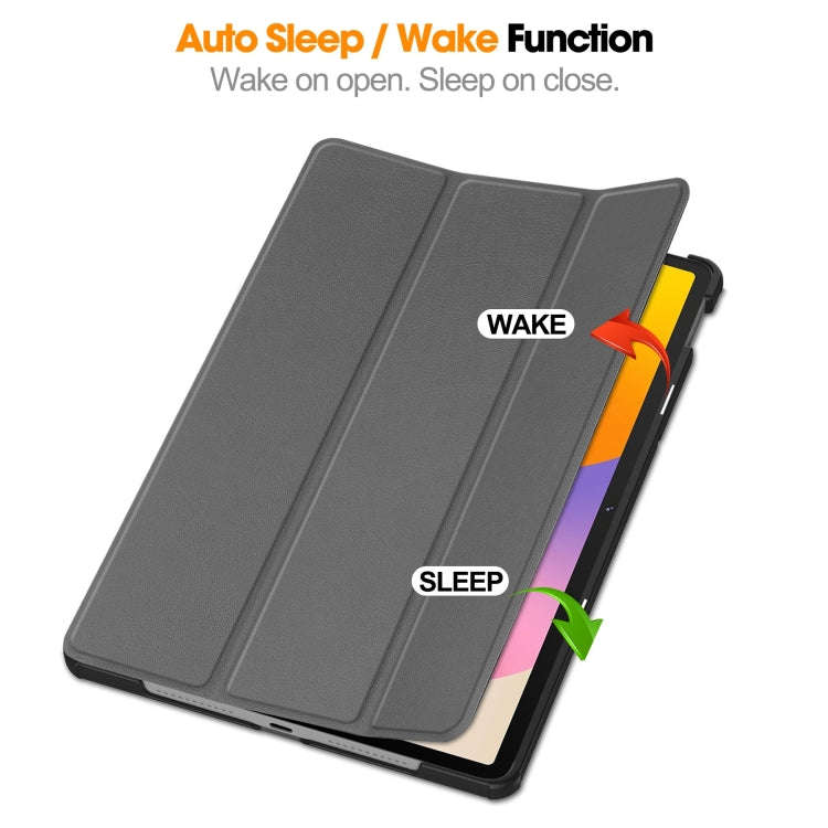 For Huawei Matepad SE 11 Custer Pure Color 3-Fold Holder Smart Leather Tablet Case(Grey)
