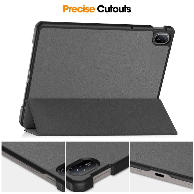 For Huawei Matepad SE 11 Custer Pure Color 3-Fold Holder Smart Leather Tablet Case(Grey)