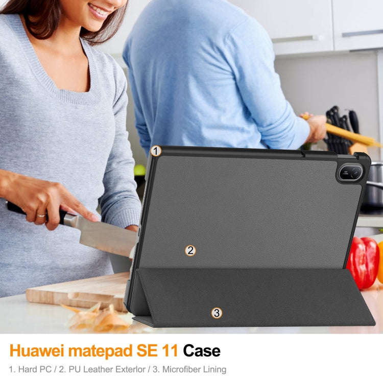 For Huawei Matepad SE 11 Custer Pure Color 3-Fold Holder Smart Leather Tablet Case(Grey)