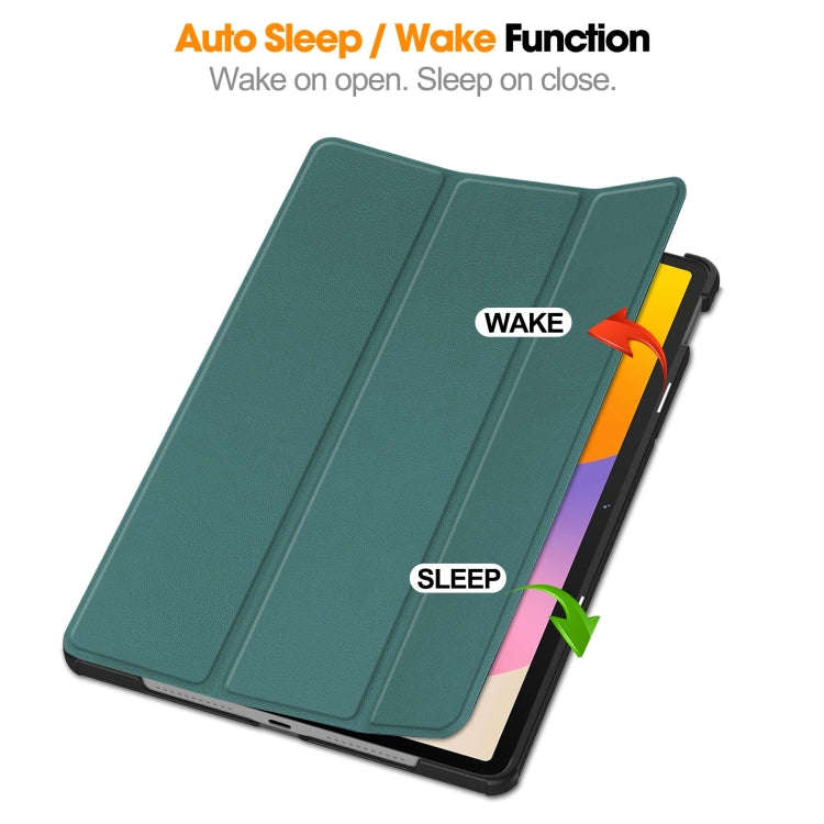 For Huawei Matepad SE 11 Custer Pure Color 3-Fold Holder Smart Leather Tablet Case(Dark Green)