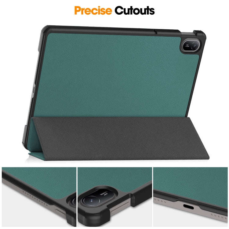 For Huawei Matepad SE 11 Custer Pure Color 3-Fold Holder Smart Leather Tablet Case(Dark Green)