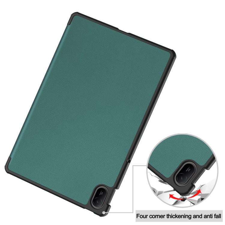 For Huawei Matepad SE 11 Custer Pure Color 3-Fold Holder Smart Leather Tablet Case(Dark Green)