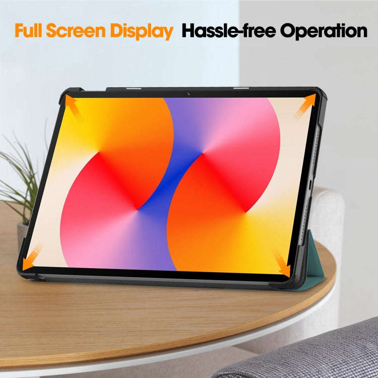 For Huawei Matepad SE 11 Custer Pure Color 3-Fold Holder Smart Leather Tablet Case(Dark Green)