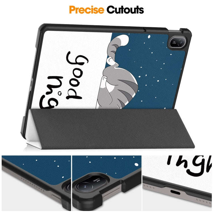 For Huawei Matepad SE 11 Painted 3-Fold Holder Smart Leather Tablet Case(Lazy Cat)