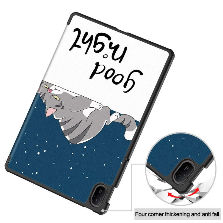 For Huawei Matepad SE 11 Painted 3-Fold Holder Smart Leather Tablet Case(Lazy Cat)