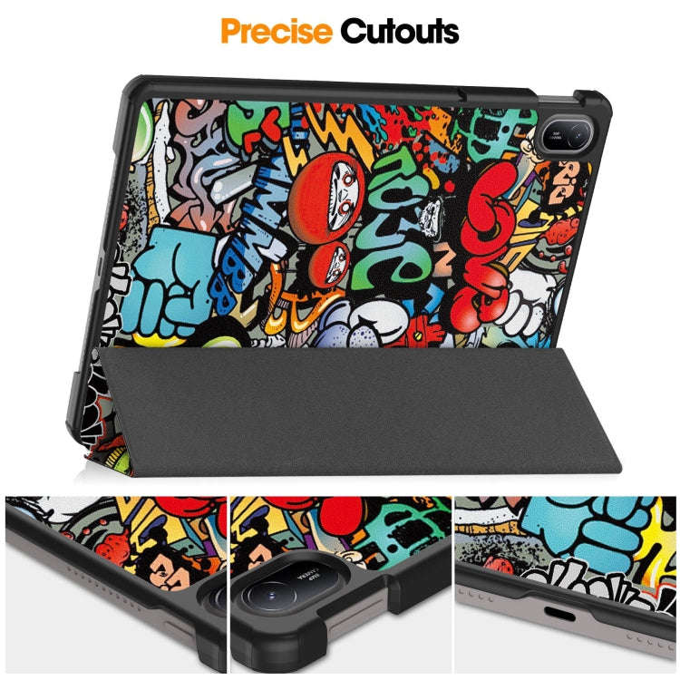 For Huawei Matepad SE 11 Painted 3-Fold Holder Smart Leather Tablet Case(Graffiti)