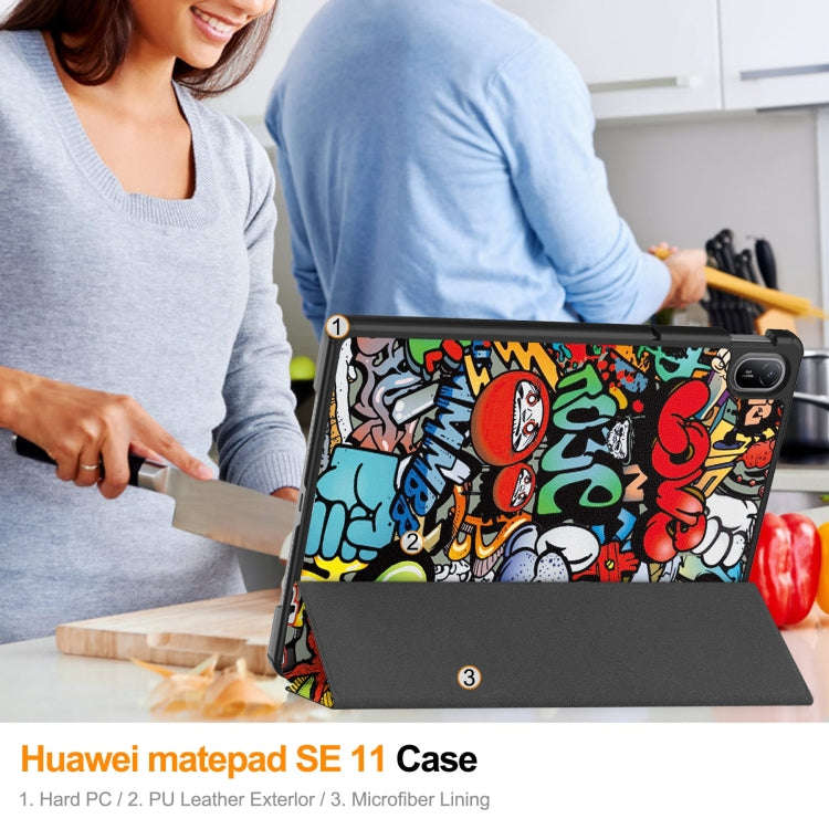 For Huawei Matepad SE 11 Painted 3-Fold Holder Smart Leather Tablet Case(Graffiti)