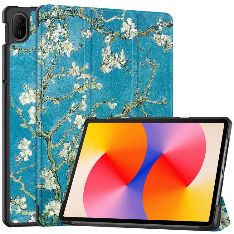 For Huawei Matepad SE 11 Painted 3-Fold Holder Smart Leather Tablet Case(Apricot Blossom)