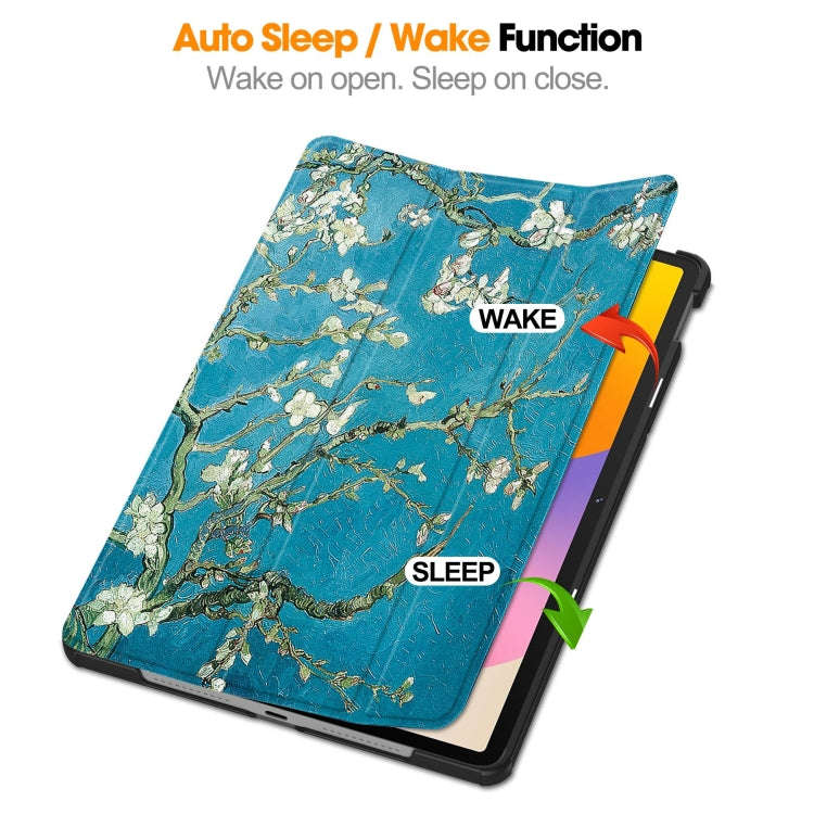 For Huawei Matepad SE 11 Painted 3-Fold Holder Smart Leather Tablet Case(Apricot Blossom)