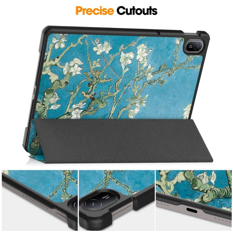 For Huawei Matepad SE 11 Painted 3-Fold Holder Smart Leather Tablet Case(Apricot Blossom)