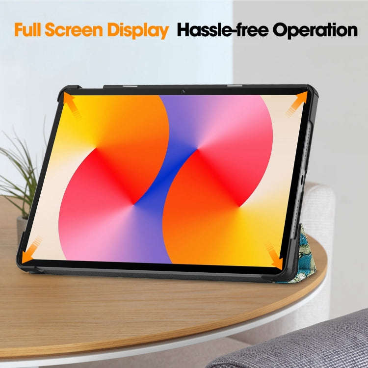 For Huawei Matepad SE 11 Painted 3-Fold Holder Smart Leather Tablet Case(Apricot Blossom)