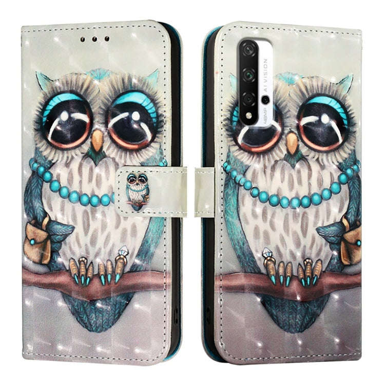 For Honor 20 / 20 Pro / 20S 4G 3D Painting Horizontal Flip Leather Phone Case(Grey Owl)