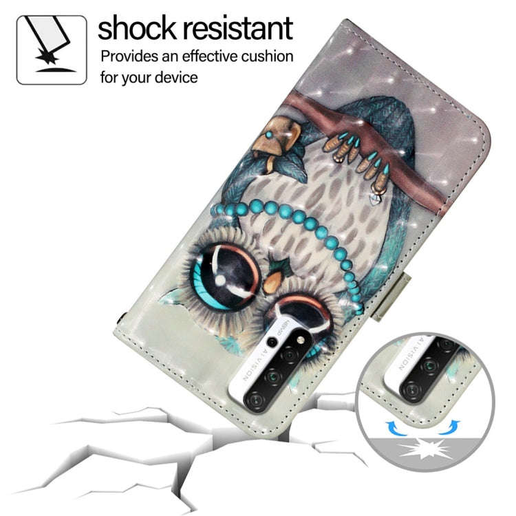 For Honor 20 / 20 Pro / 20S 4G 3D Painting Horizontal Flip Leather Phone Case(Grey Owl)