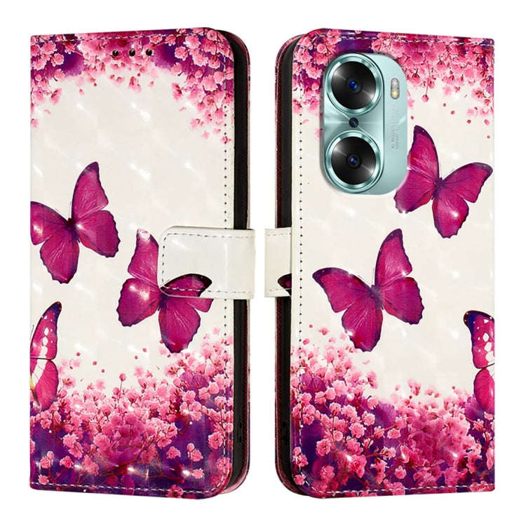 For Honor 60 3D Painting Horizontal Flip Leather Phone Case(Rose Butterfly)