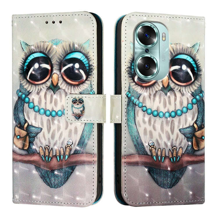 For Honor 60 3D Painting Horizontal Flip Leather Phone Case(Grey Owl)