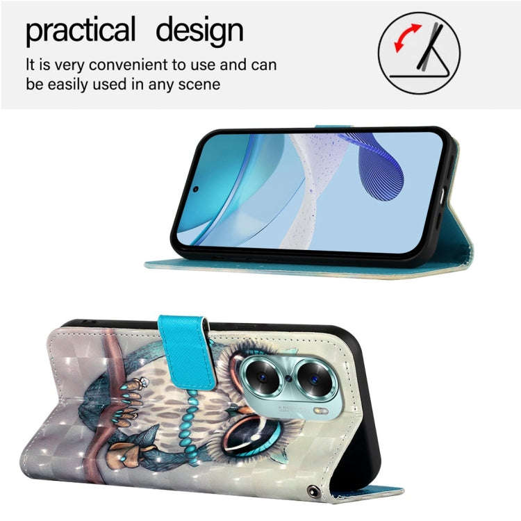 For Honor 60 3D Painting Horizontal Flip Leather Phone Case(Grey Owl)