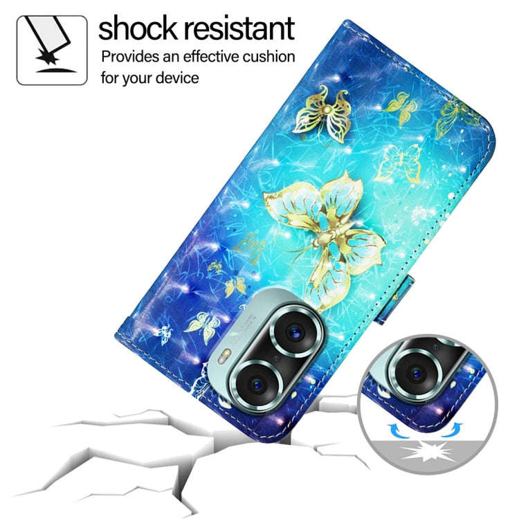 For Honor 60 Pro 3D Painting Horizontal Flip Leather Phone Case(Golden Butterfly)