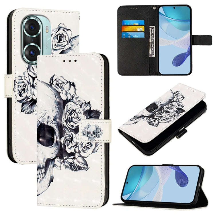 For Honor 60 Pro 3D Painting Horizontal Flip Leather Phone Case(Skull)