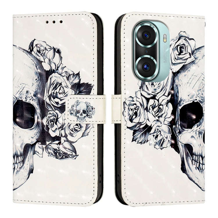 For Honor 60 Pro 3D Painting Horizontal Flip Leather Phone Case(Skull)