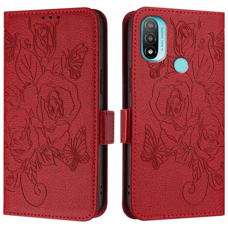 For Motorola Moto E20 / E30 / E40 Embossed Rose RFID Anti-theft Leather Phone Case(Red)