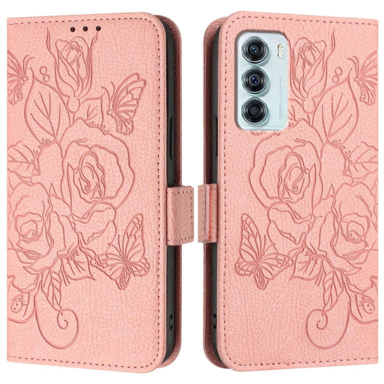 For Motorola Edge S30 / Moto G200 5G Embossed Rose RFID Anti-theft Leather Phone Case(Pink)