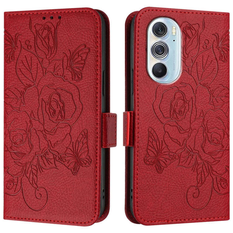 For Motorola Edge X30 5G / 30 Pro Embossed Rose RFID Anti-theft Leather Phone Case(Red)