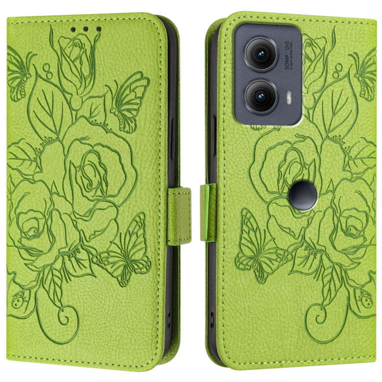For Motorola Edge 5G 2024 Embossed Rose RFID Anti-theft Leather Phone Case(Green)