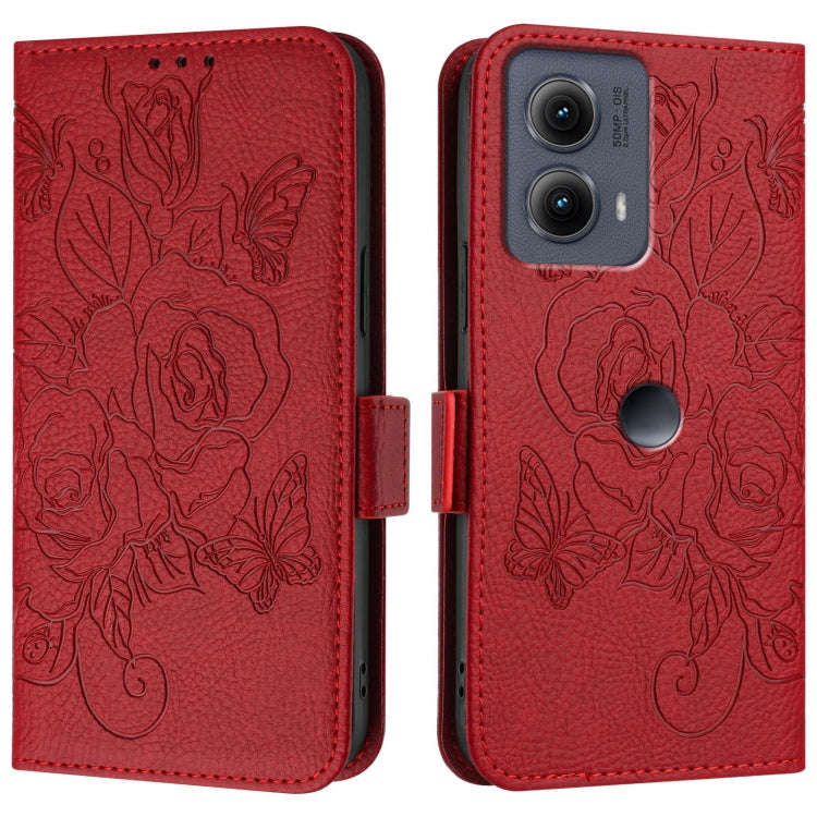 For Motorola Edge 5G 2024 Embossed Rose RFID Anti-theft Leather Phone Case(Red)