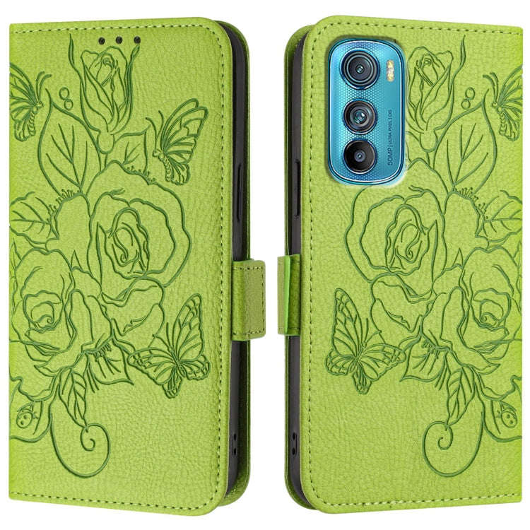 For Motorola Edge 30 Embossed Rose RFID Anti-theft Leather Phone Case(Green)