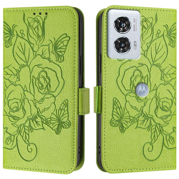 For Motorola Edge 50 Fusion Embossed Rose RFID Anti-theft Leather Phone Case(Green)