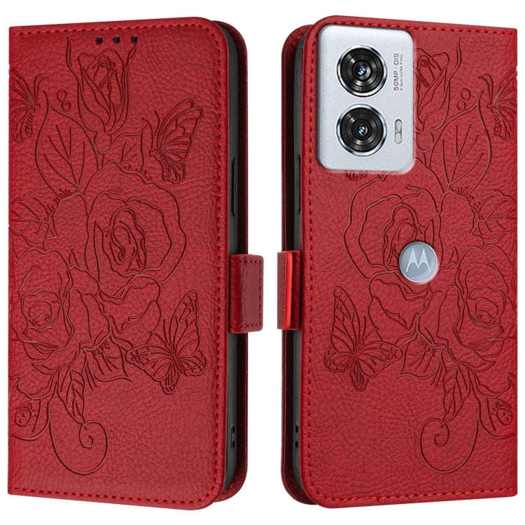 For Motorola Edge 50 Fusion Embossed Rose RFID Anti-theft Leather Phone Case(Red)