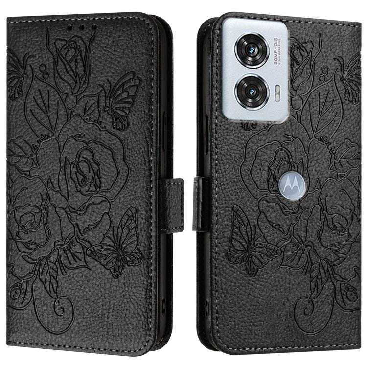 For Motorola Edge 50 Fusion Embossed Rose RFID Anti-theft Leather Phone Case(Black)