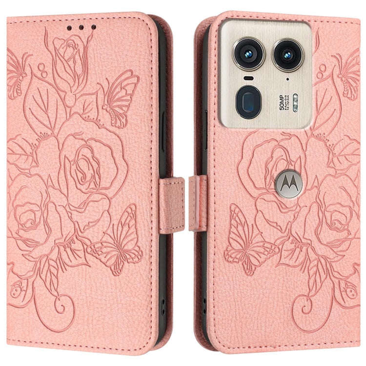For Motorola Edge 50 Ultra Embossed Rose RFID Anti-theft Leather Phone Case(Pink)