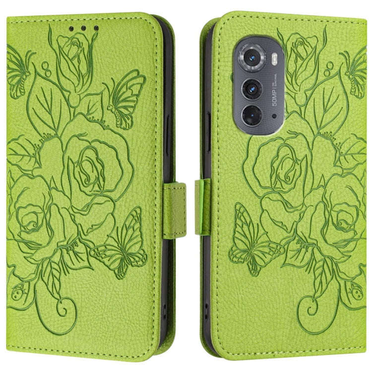 For Motorola Edge 2022 / 5G UW 2022 Embossed Rose RFID Anti-theft Leather Phone Case(Green)