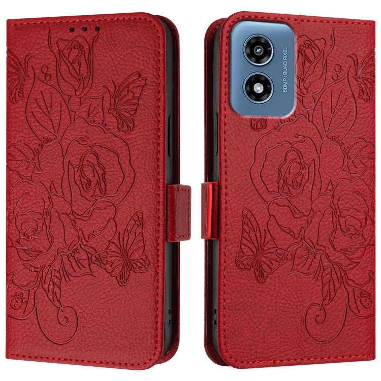For Motorola Moto G Play 5G / G 5G 2024 Embossed Rose RFID Anti-theft Leather Phone Case(Red)