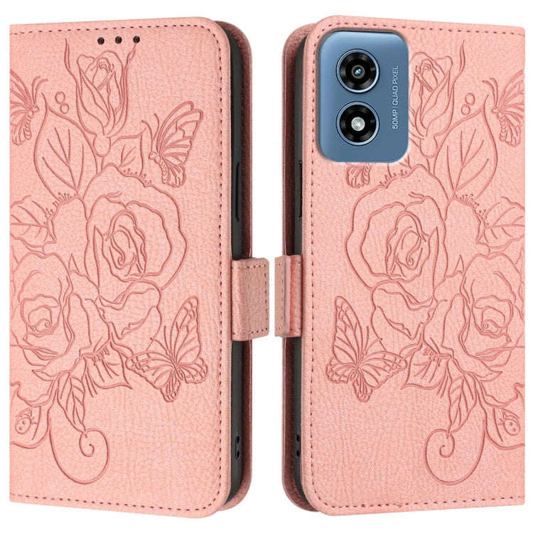 For Motorola Moto G Play 5G / G 5G 2024 Embossed Rose RFID Anti-theft Leather Phone Case(Pink)