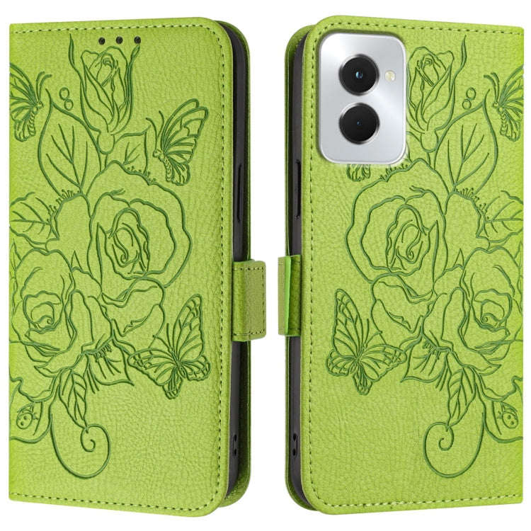 For Motorola Moto G Power 5G 2024 Embossed Rose RFID Anti-theft Leather Phone Case(Green)