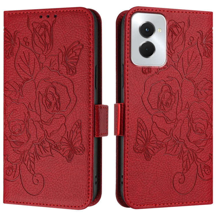 For Motorola Moto G Power 5G 2024 Embossed Rose RFID Anti-theft Leather Phone Case(Red)