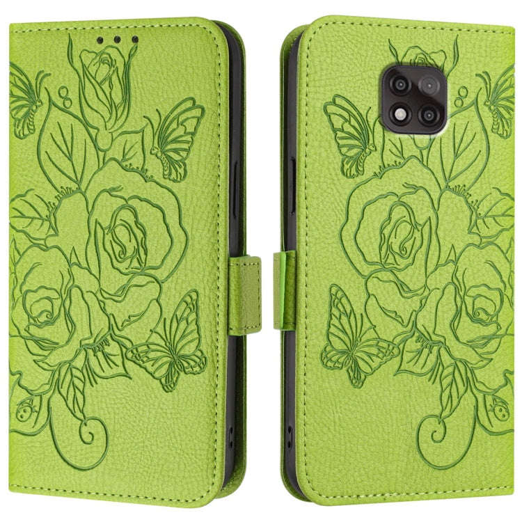 For Motorola Moto G Power 2021 Embossed Rose RFID Anti-theft Leather Phone Case(Green)