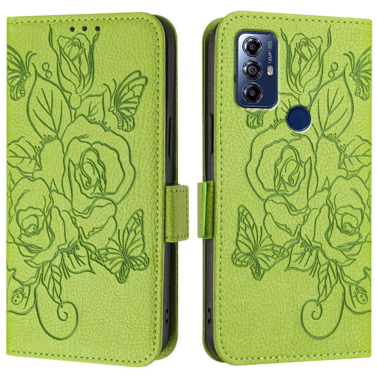 For Motorola Moto G Pure 2021 / G Play 2023 Embossed Rose RFID Anti-theft Leather Phone Case(Green)