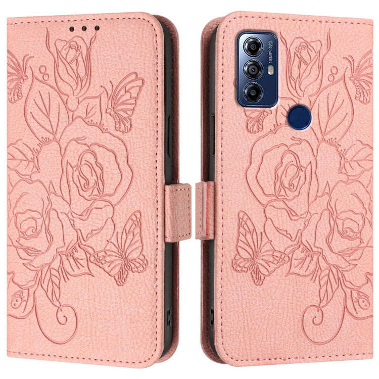 For Motorola Moto G Pure 2021 / G Play 2023 Embossed Rose RFID Anti-theft Leather Phone Case(Pink)