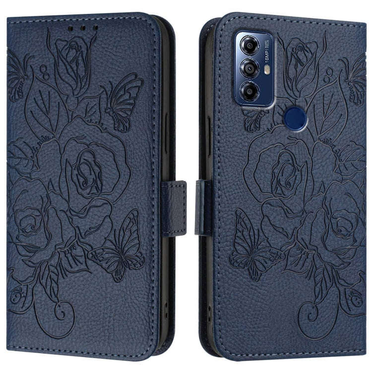 For Motorola Moto G Pure 2021 / G Play 2023 Embossed Rose RFID Anti-theft Leather Phone Case(Dark...