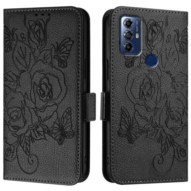 For Motorola Moto G Pure 2021 / G Play 2023 Embossed Rose RFID Anti-theft Leather Phone Case(Black)