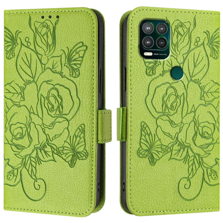 For Motorola Moto G Stylus 5G 2021 Embossed Rose RFID Anti-theft Leather Phone Case(Green)